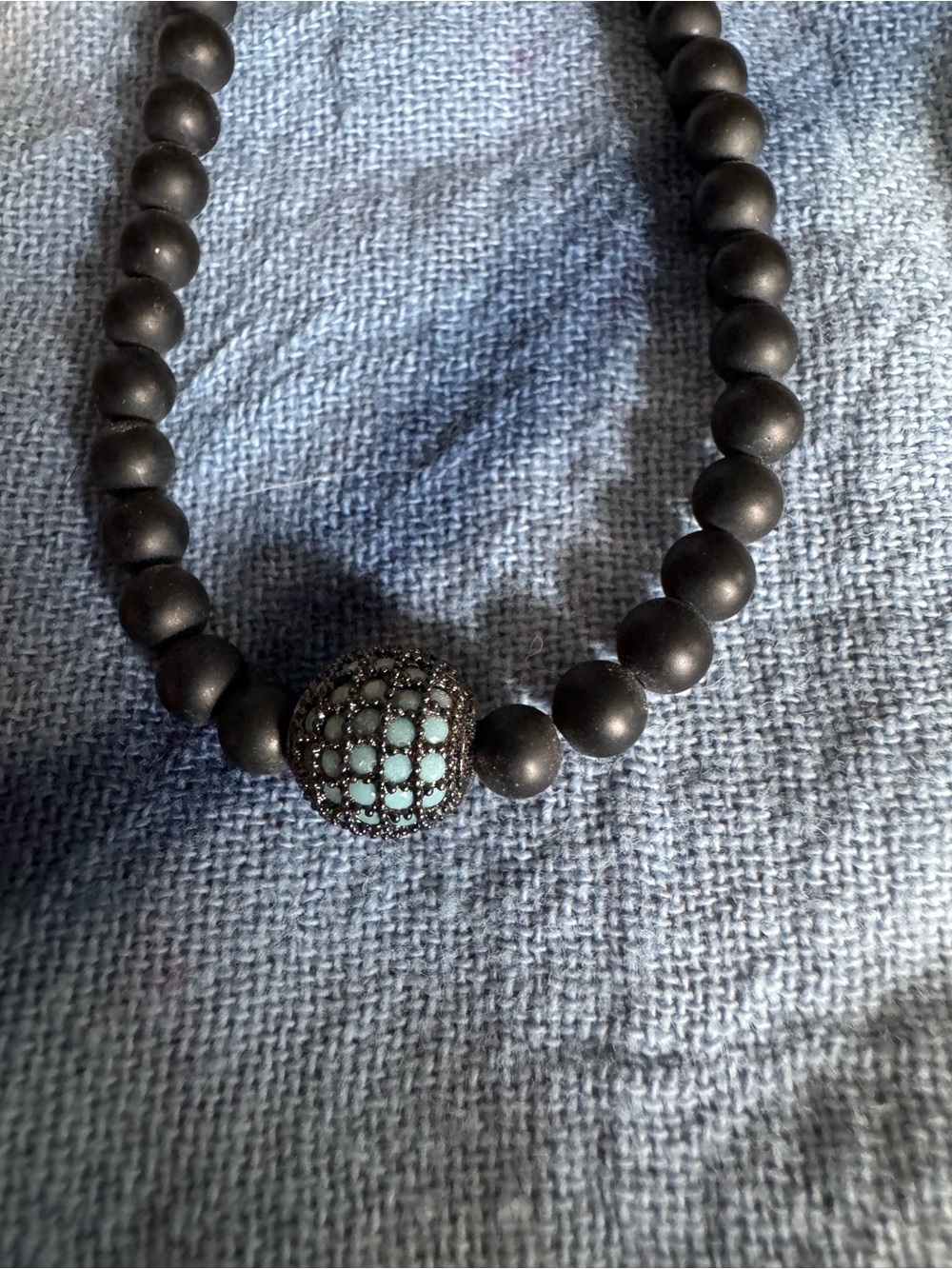 Black Beaded choker necklacrqq with Turquoise Accent Bead